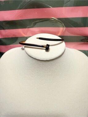 Minimalist Black and Gold Nail Cuff Bracelet - Sleek Women’s Accessory
